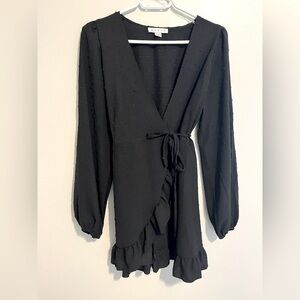 SIMONS Black Wrap Dress Long Sleeve